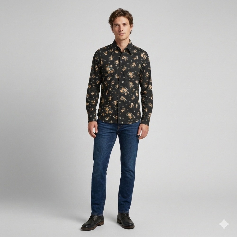 Vintage Sears The‎ Mens Store Kings Road Floral Button Up Shirt Size M